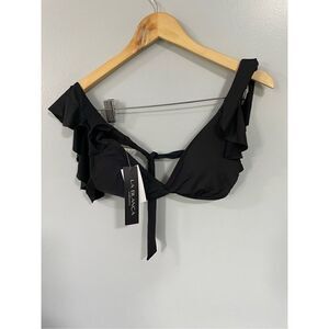 Brand New La Blanca Ruffled Black Bikini Top Women’s Size 4 Swimwear